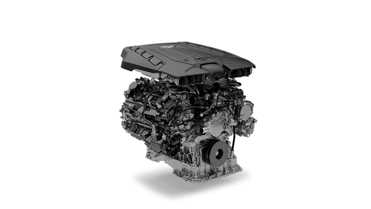 V8 LK5+ engine of Bentley Bentayga Speed,  side angled view with black engine cover on top.